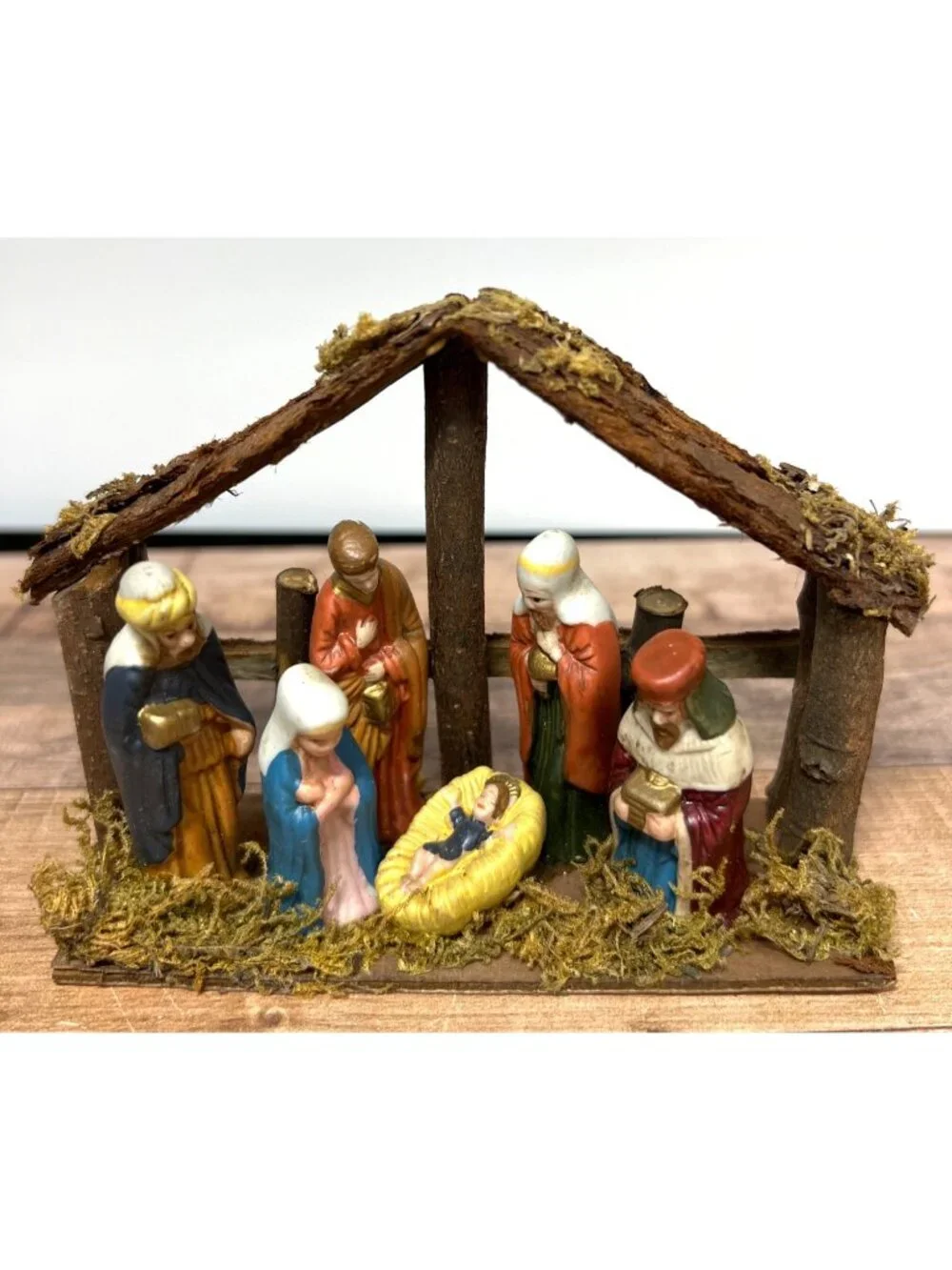 Handcrafted Christmas Nativity Set With Wood Stable